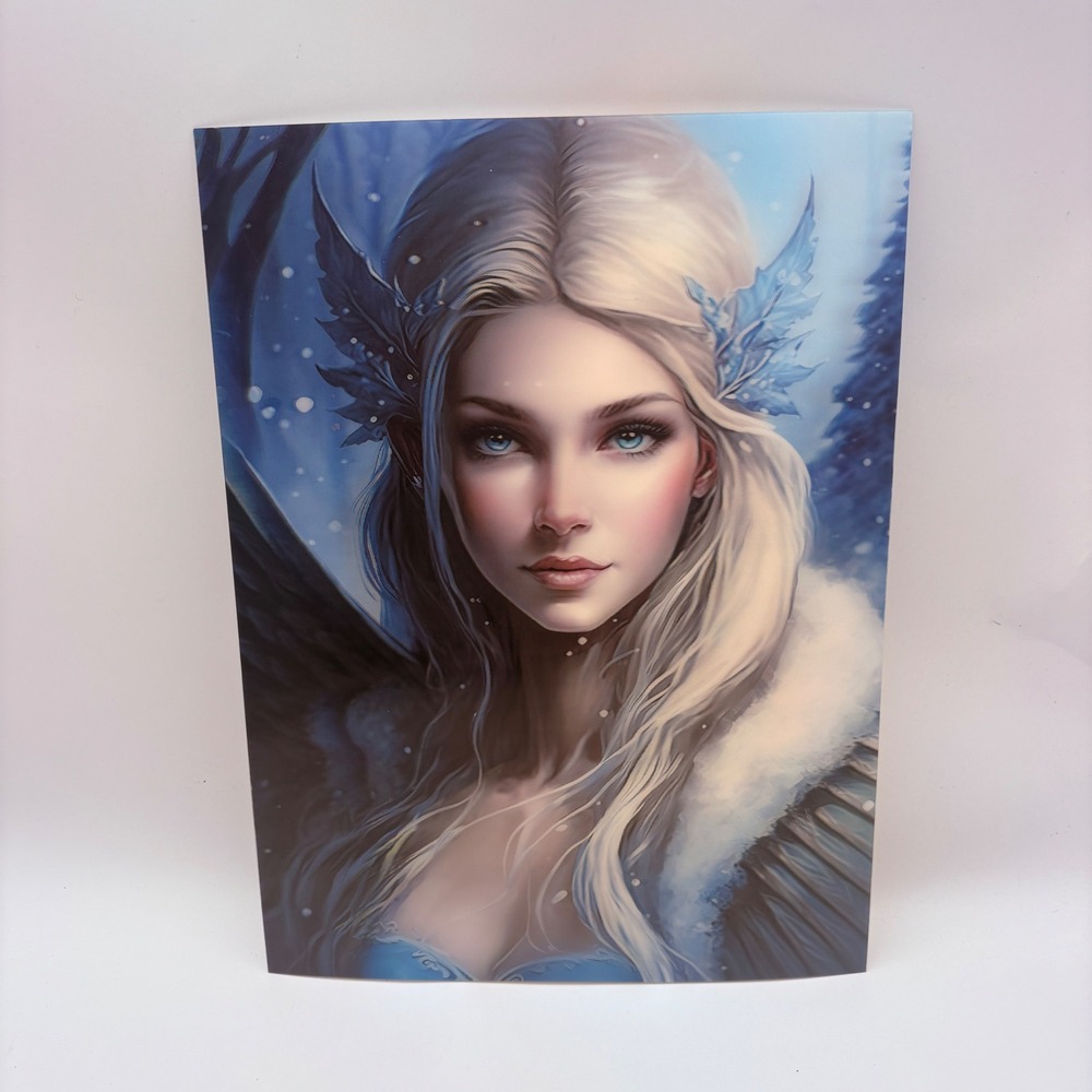 Winter Ice Fairy Fantasy Art Print 11x15.5 Blue White Snow Goddess Poster